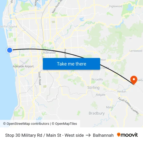 Stop 30 Military Rd / Main St - West side to Balhannah map