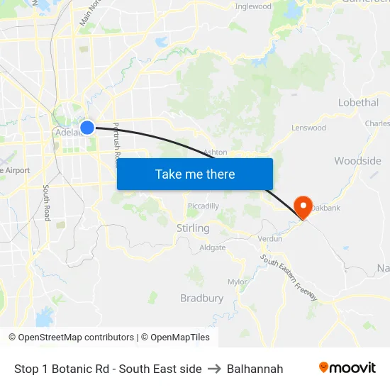 Stop 1 Botanic Rd - South East side to Balhannah map