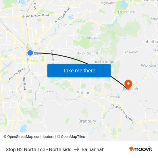 Stop B2 North Tce - North side to Balhannah map