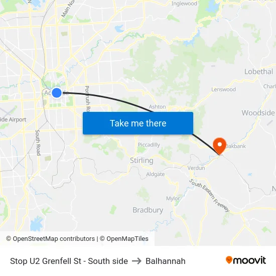 Stop U2 Grenfell St - South side to Balhannah map