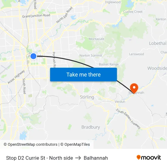 Stop D2 Currie St - North side to Balhannah map