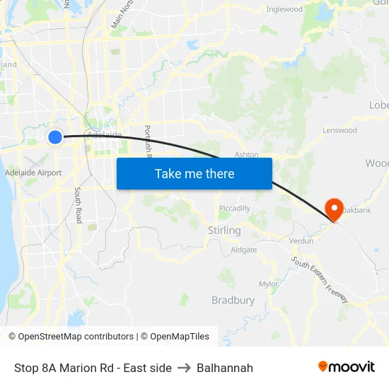 Stop 8A Marion Rd - East side to Balhannah map