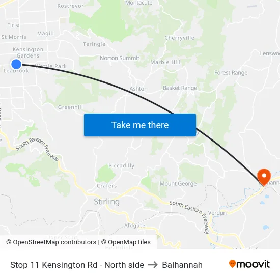 Stop 11 Kensington Rd - North side to Balhannah map