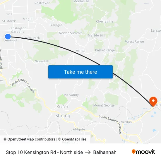 Stop 10 Kensington Rd - North side to Balhannah map