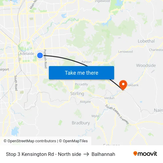 Stop 3 Kensington Rd - North side to Balhannah map