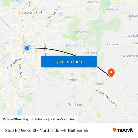 Stop B2 Grote St - North side to Balhannah map