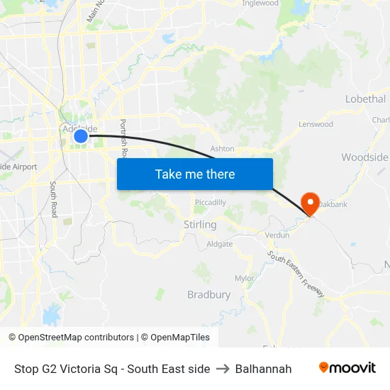 Stop G2 Victoria Sq - South East side to Balhannah map