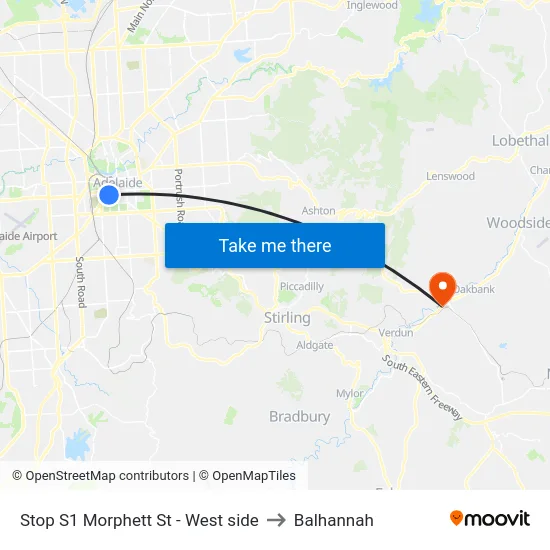 Stop S1 Morphett St - West side to Balhannah map