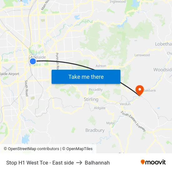 Stop H1 West Tce - East side to Balhannah map