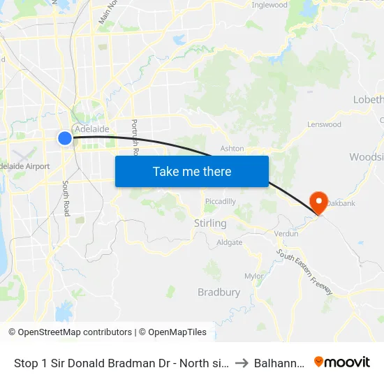 Stop 1 Sir Donald Bradman Dr - North side to Balhannah map