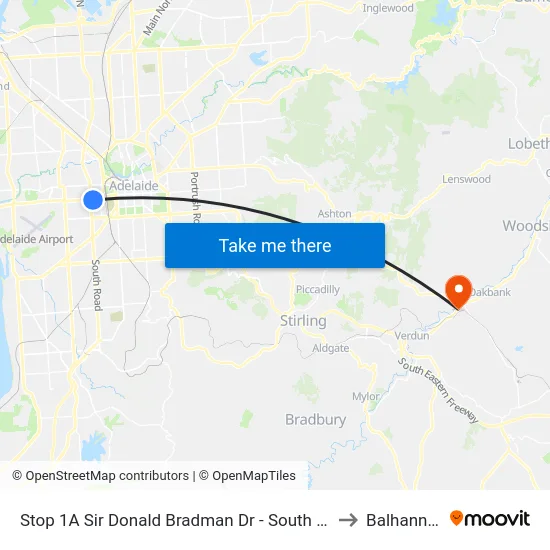Stop 1A Sir Donald Bradman Dr - South side to Balhannah map
