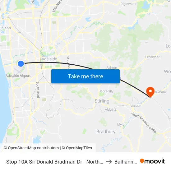 Stop 10A Sir Donald Bradman Dr - North side to Balhannah map