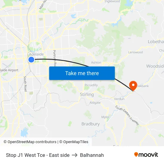 Stop J1 West Tce - East side to Balhannah map