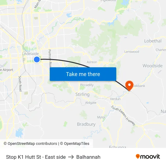 Stop K1 Hutt St - East side to Balhannah map