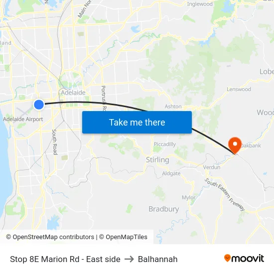 Stop 8E Marion Rd - East side to Balhannah map
