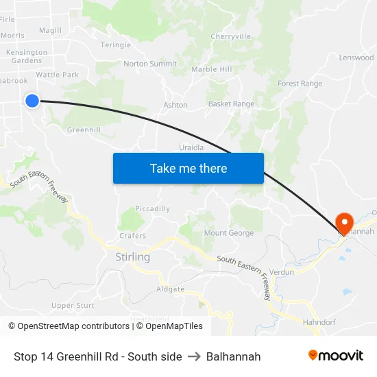 Stop 14 Greenhill Rd - South side to Balhannah map