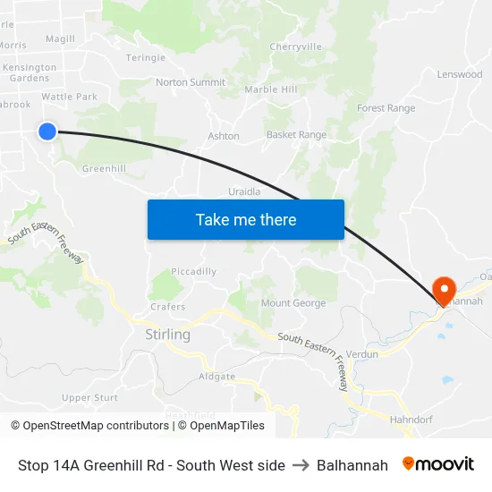 Stop 14A Greenhill Rd - South West side to Balhannah map