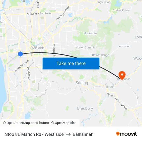 Stop 8E Marion Rd - West side to Balhannah map
