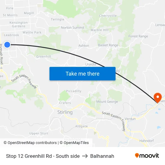 Stop 12 Greenhill Rd - South side to Balhannah map