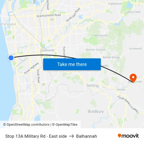 Stop 13A Military Rd - East side to Balhannah map