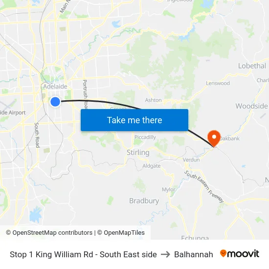 Stop 1 King William Rd - South East side to Balhannah map