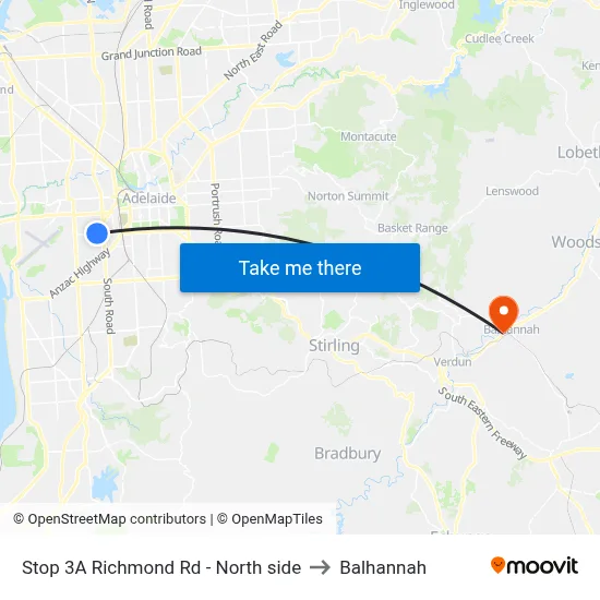 Stop 3A Richmond Rd - North side to Balhannah map