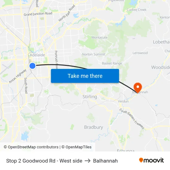 Stop 2 Goodwood Rd - West side to Balhannah map
