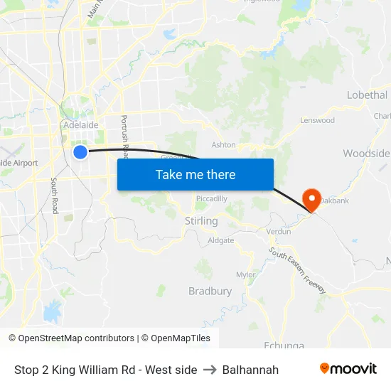 Stop 2 King William Rd - West side to Balhannah map