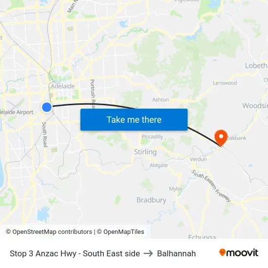 Stop 3 Anzac Hwy - South East side to Balhannah map