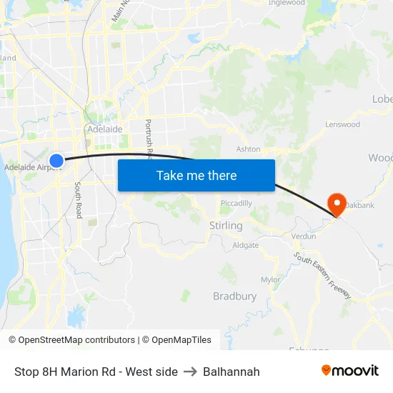 Stop 8H Marion Rd - West side to Balhannah map