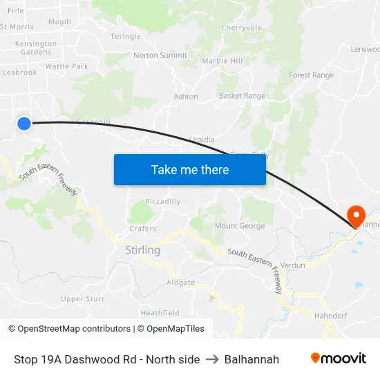 Stop 19A Dashwood Rd - North side to Balhannah map