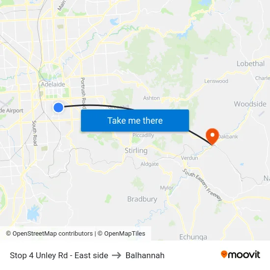 Stop 4 Unley Rd - East side to Balhannah map