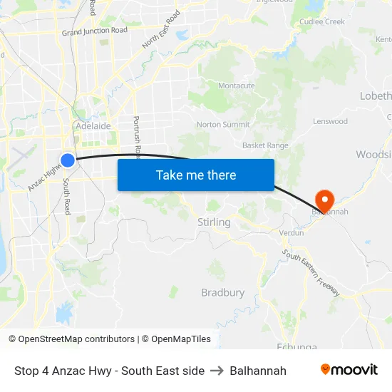 Stop 4 Anzac Hwy - South East side to Balhannah map