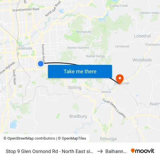 Stop 9 Glen Osmond Rd - North East side to Balhannah map