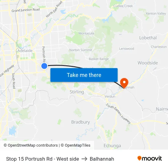 Stop 15 Portrush Rd - West side to Balhannah map