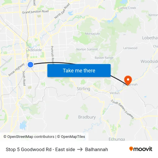 Stop 5 Goodwood Rd - East side to Balhannah map