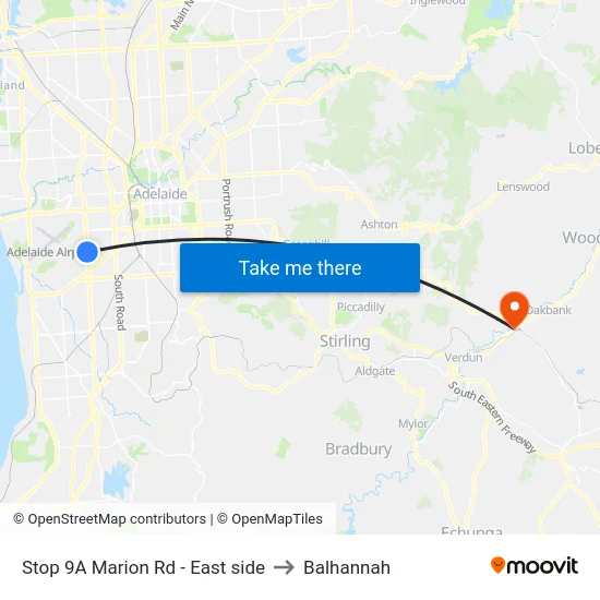 Stop 9A Marion Rd - East side to Balhannah map