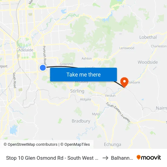Stop 10 Glen Osmond Rd - South West side to Balhannah map