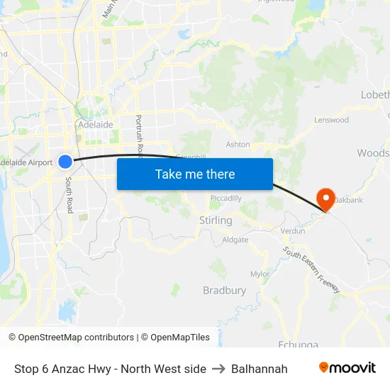Stop 6 Anzac Hwy - North West side to Balhannah map