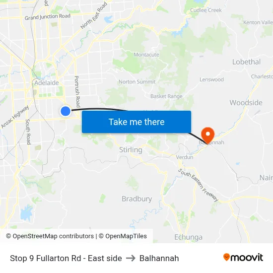 Stop 9 Fullarton Rd - East side to Balhannah map
