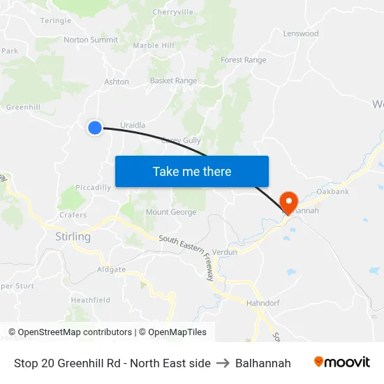 Stop 20 Greenhill Rd - North East side to Balhannah map