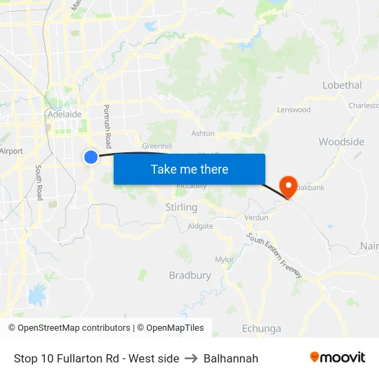 Stop 10 Fullarton Rd - West side to Balhannah map