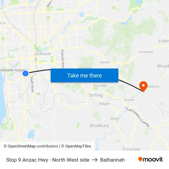 Stop 9 Anzac Hwy - North West side to Balhannah map