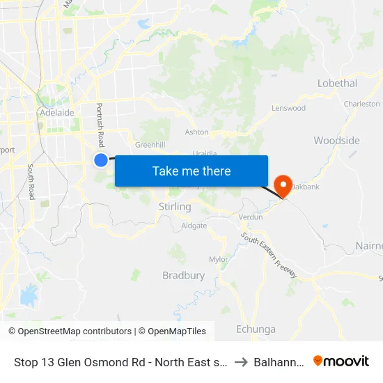 Stop 13 Glen Osmond Rd - North East side to Balhannah map