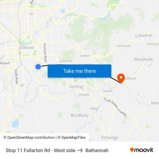 Stop 11 Fullarton Rd - West side to Balhannah map