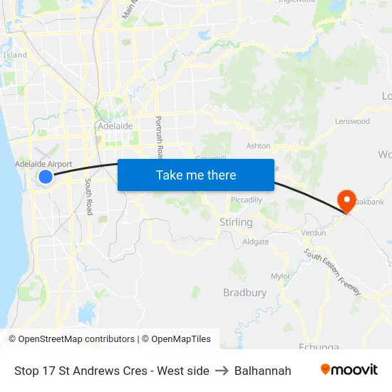 Stop 17 St Andrews Cres - West side to Balhannah map