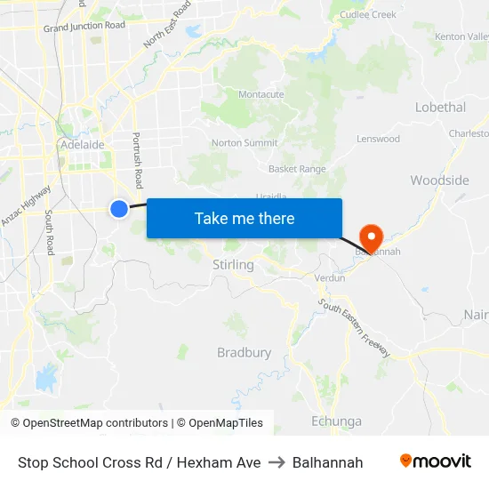 Stop School Cross Rd / Hexham Ave to Balhannah map