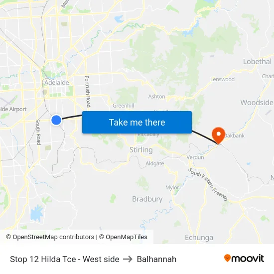 Stop 12 Hilda Tce - West side to Balhannah map