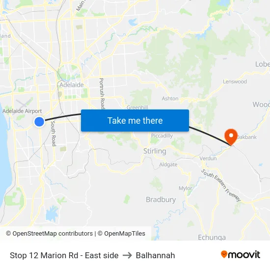 Stop 12 Marion Rd - East side to Balhannah map