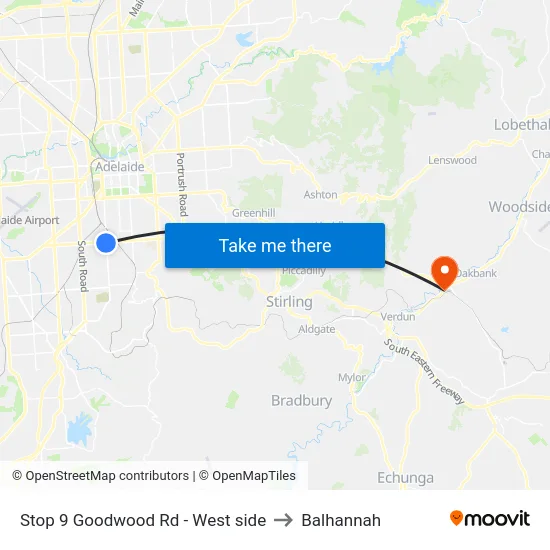 Stop 9 Goodwood Rd - West side to Balhannah map